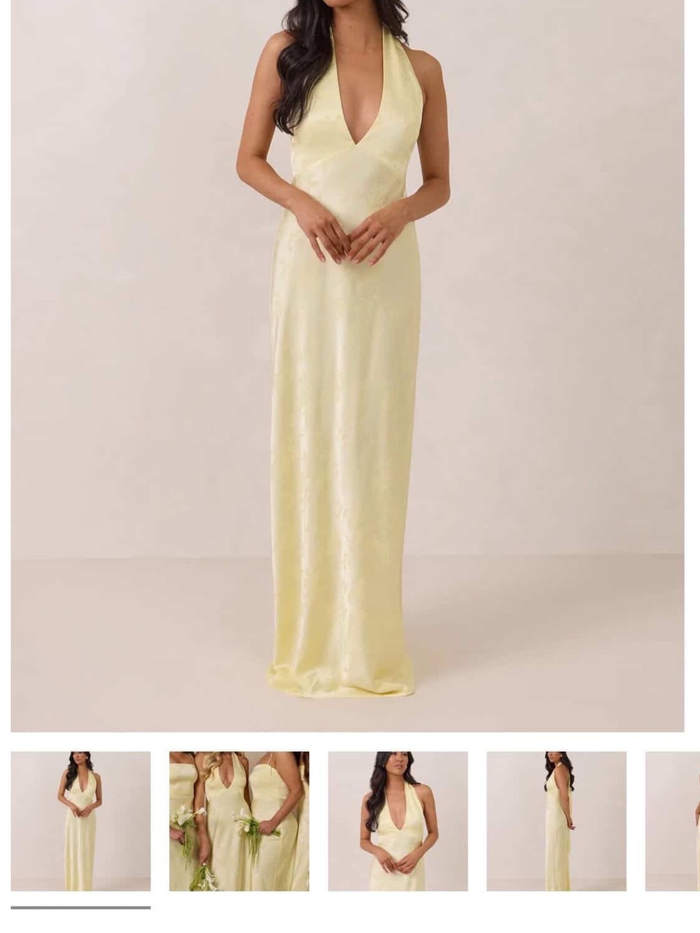 Elegant Halter Satin Maxi Dress in Pale Yellow
